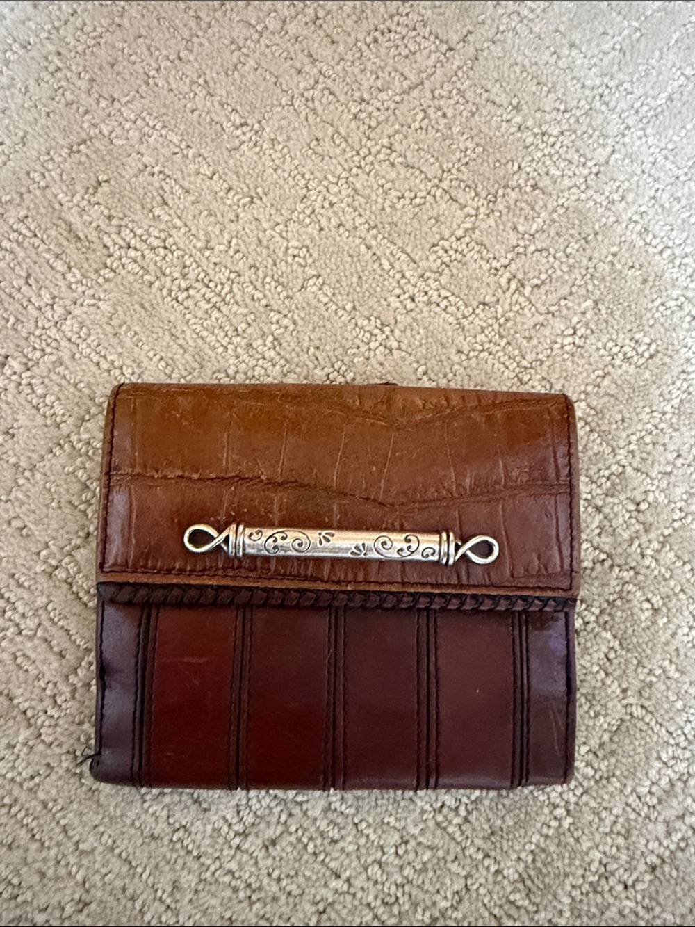 Vintage Brighton Brown Leather Bifold Wallet with Silver Accent